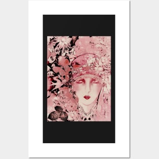 PINK ART DECO FLAPPER FLORAL ART COLLAGE POSTER PRINT 70S HAZEY Posters and Art